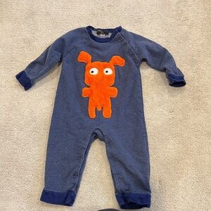 Cozy Blue Kids Footie with Orange Character